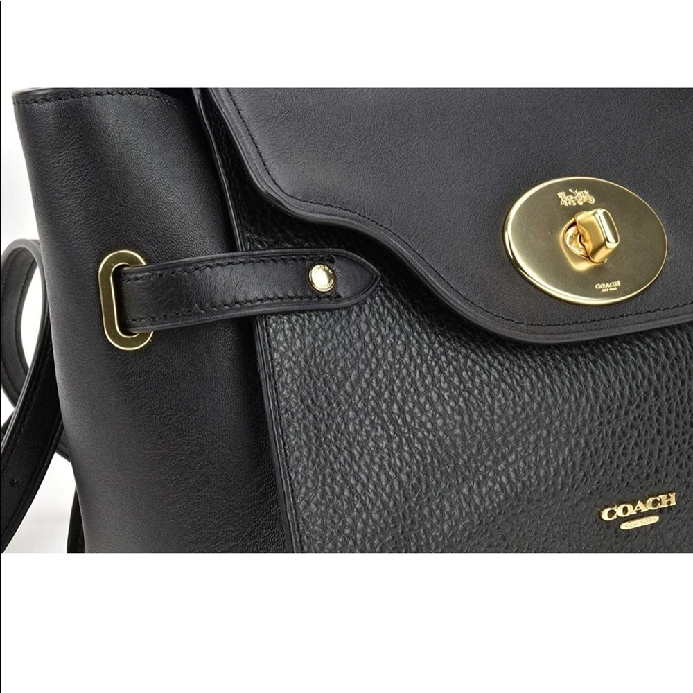 Coach Black Medium/Large Blake Leather Flap Carryall Purse Style: F32106 - Picture 3 of 4
